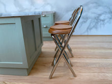 Load image into Gallery viewer, Wooden Chrome Folding Bar Stool
