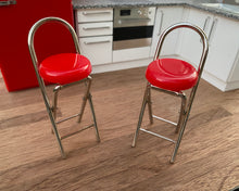 Load image into Gallery viewer, Red Chrome Folding Bar Stool
